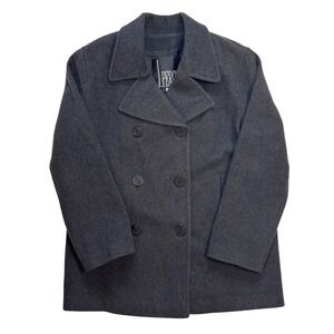 VTG Y2K J. Percy Charcoal Gray Double Breasted Pea Coat Wool Preppy USA‎ Made